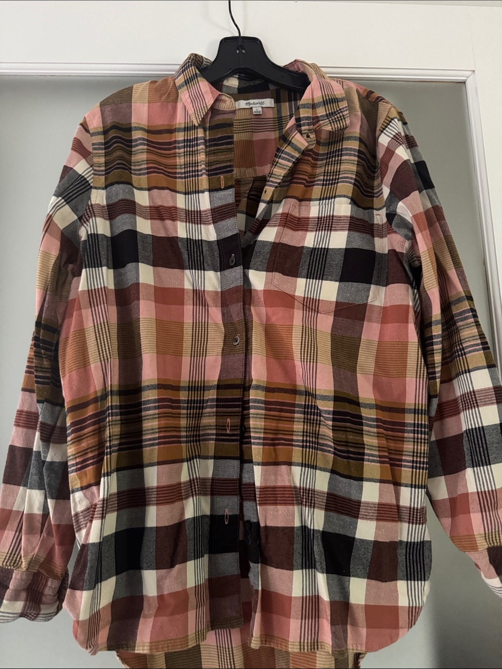 Madewell Pink Brown Plaid Long-Sleeve Button-Down Shirt